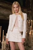White 2 Piece Tweed Long Sleeves Homecoming Outfits with Buttons