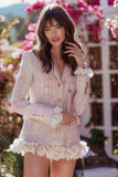 Light Pink Tweed Plaid Short Homecoming Dress with Ruffles