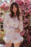 Light Pink Tweed Short Blazer Homecoming Outfits with Ruffles