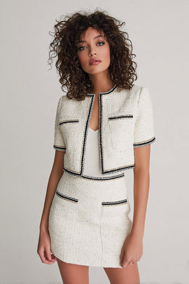 White Tweed Blazer 2 Piece Short Pageant Interview Outfits