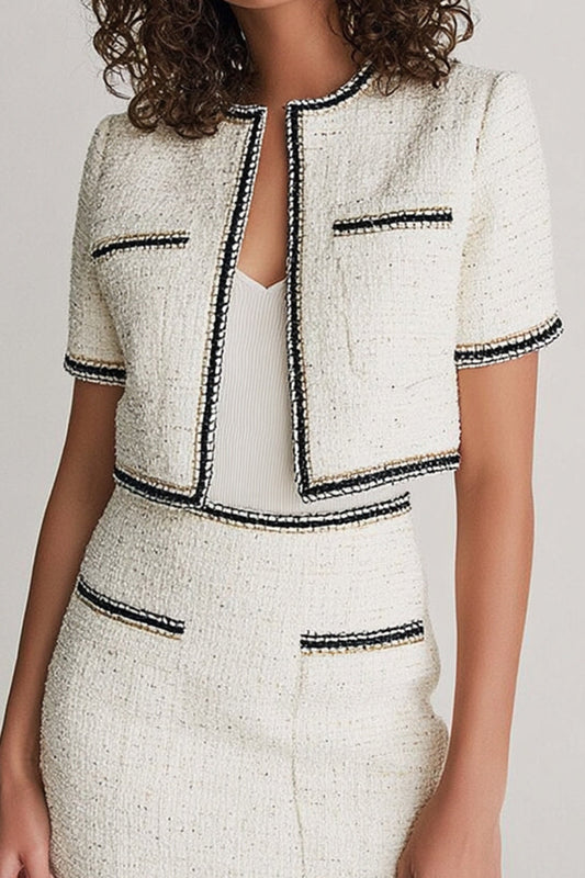 White Tweed Blazer 2 Piece Short Pageant Interview Outfits
