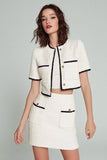 Tweed White Blazer 2 Piece Short Pageant Interview Outfits with Buttons