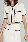 Tweed White Blazer 2 Piece Short Pageant Interview Outfits with Buttons