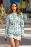 Green Tweed 2 Piece Blazer Short Homecoming Outfits with Sleeves