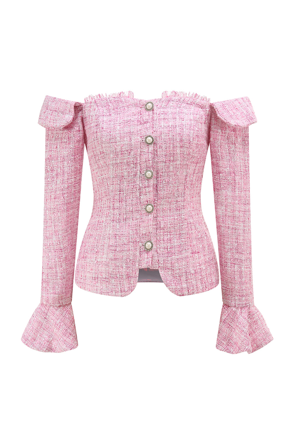 Pink Off the Shoulder Tweed 2 Piece Pencil Homecoming Outfits