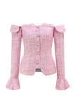 Pink Off the Shoulder Tweed 2 Piece Pencil Homecoming Outfits