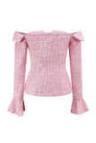 Pink Off the Shoulder Tweed 2 Piece Pencil Homecoming Outfits