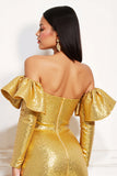Sparkly Golden Metallic Tight Short Homecoming Dress with Ruffles