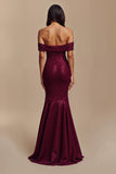 Sparkly Burgundy Sequins Mermaid Long Holiday Party Dress with Flowers