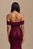 Sparkly Burgundy Sequins Mermaid Long Holiday Party Dress with Flowers
