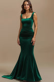 Dark Green Square Neck Mermaid Long Holiday Party Dress