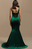 Dark Green Square Neck Mermaid Long Holiday Party Dress