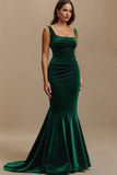Dark Green Square Neck Mermaid Long Holiday Party Dress