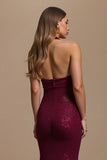 Sparkly Burgundy Sequins Mermaid Halter Long Holiday Party Dress