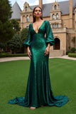 Sparkly Dark Green Sequins Mermaid Long Sleeves Holiday Party Dress