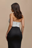 Black and White Patchwork Sweetheart Satin Long Formal Dress with Bow