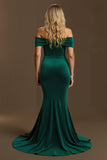Dark Green Mermaid Off The Shoulder Long Holiday Party Dress