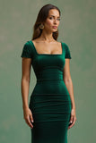 Dark Green Square Neck Long Mermaid Holiday Party Dress with Sleeves