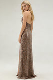 Sparkly Golden Leopard Mermaid Sequin Long Prom Dress with Keyhole