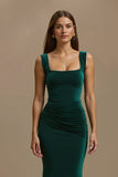 Simple Dark Green Mermaid Square Neck Long Holiday Party Dress