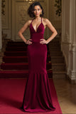Burgundy Spaghetti Straps Long Mermaid Holiday Party Dress