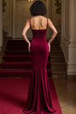 Burgundy Spaghetti Straps Long Mermaid Holiday Party Dress
