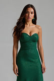 Sparkly Dark Green Strapless Sheath Long Holiday Party Dress