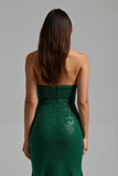 Sparkly Dark Green Strapless Sheath Long Holiday Party Dress