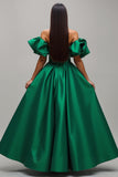 Dark Green Satin Off the Shoulder Long Prom Dress with Sleeves