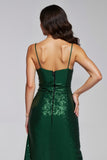 Sparkly Dark Green Sheath Sequins Long Holiday Party Dress with Slit