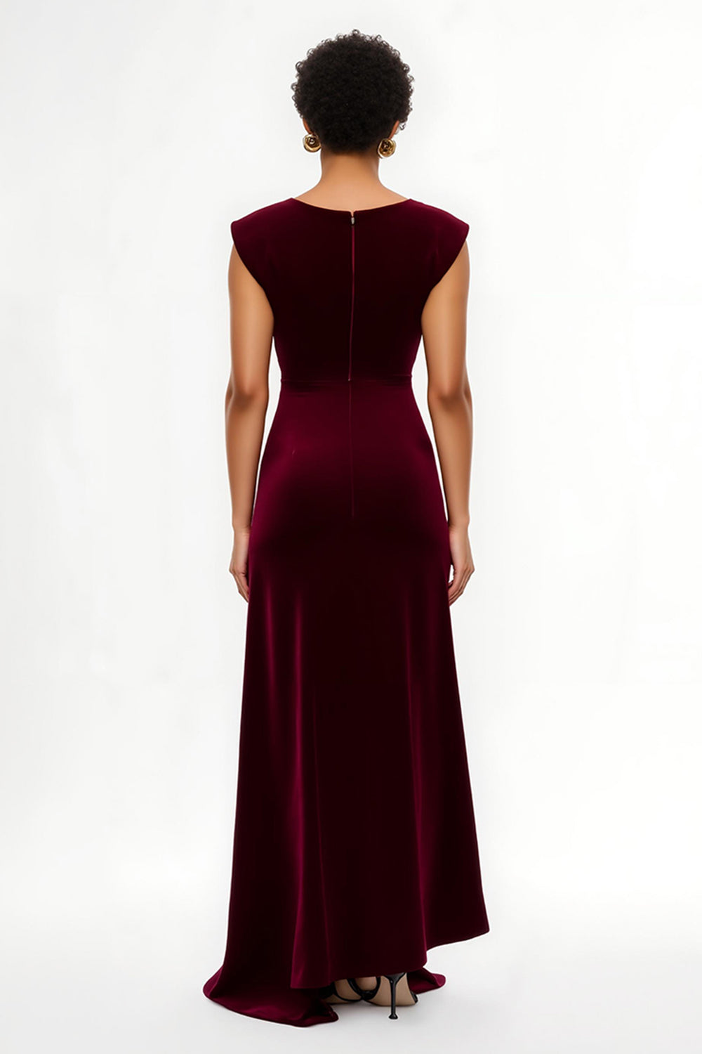 Zapakasa Women Simple Burgundy Velvet Long Holiday Party Dress Asymmetrical Ruched Sheath Boat Neck Formal Dress Zapakasa Women Simple Burgundy Velvet Long Holiday Party Dress Asymmetrical Ruched Sheath Boat Neck Formal Dress