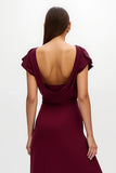 Burgundy Sheath V-Neck Long Holiday Party Dress with Slit