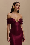 Burgundy Mermaid Off the Shoulder Long Holiday Party Dress