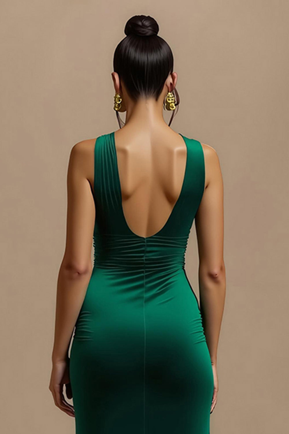 Simple Dark Green V-Neck Long Holiday Party Dress with Slit