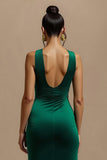 Simple Dark Green V-Neck Long Holiday Party Dress with Slit