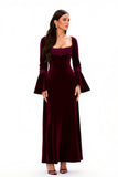 Burgundy Sheath Scoop Neck Long Holiday Party Dress with Sleeves