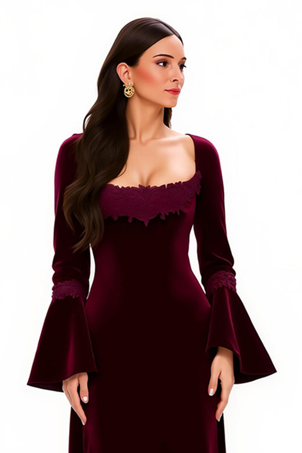 Burgundy Sheath Scoop Neck Long Holiday Party Dress with Sleeves