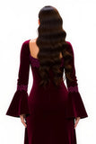 Burgundy Sheath Scoop Neck Long Holiday Party Dress with Sleeves