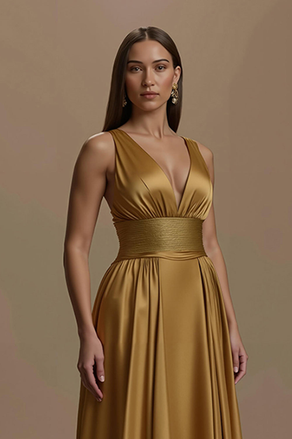 Simple Golden V-Neck Backless Long Holiday Party Dress