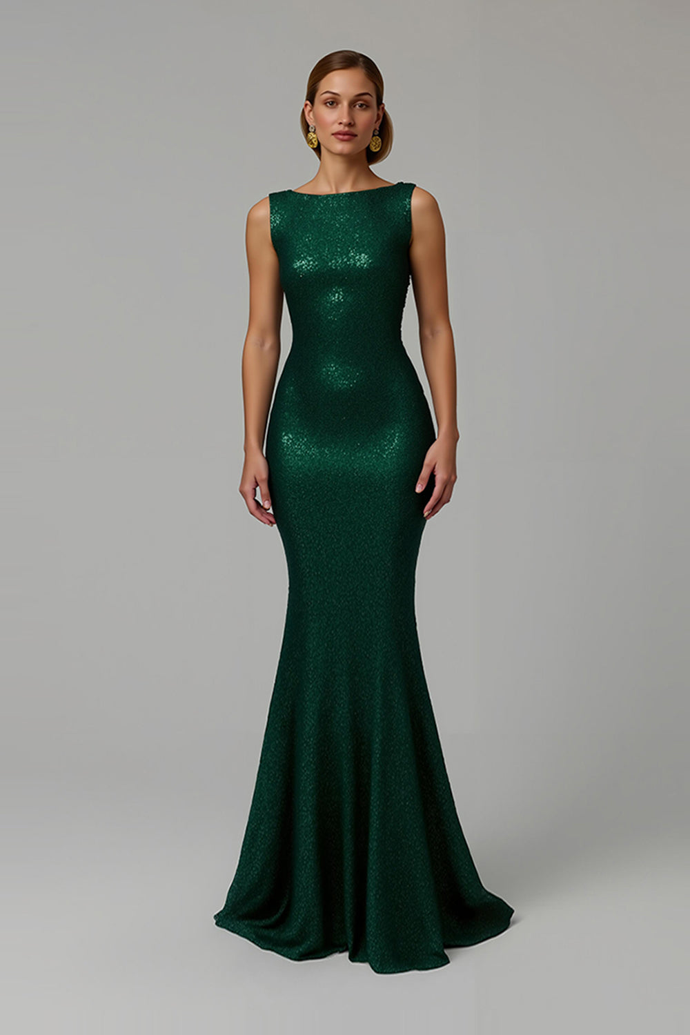 Sparkly Dark Green Bateau Neck Mermaid Long Holiday Party Dress