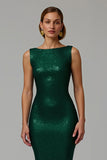 Sparkly Dark Green Bateau Neck Mermaid Long Holiday Party Dress