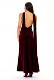Simple Burgundy Backless V-Neck Long Holiday Party Dress