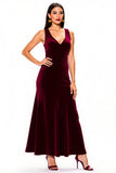 Simple Burgundy Backless V-Neck Long Holiday Party Dress