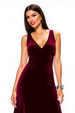 Simple Burgundy Backless V-Neck Long Holiday Party Dress