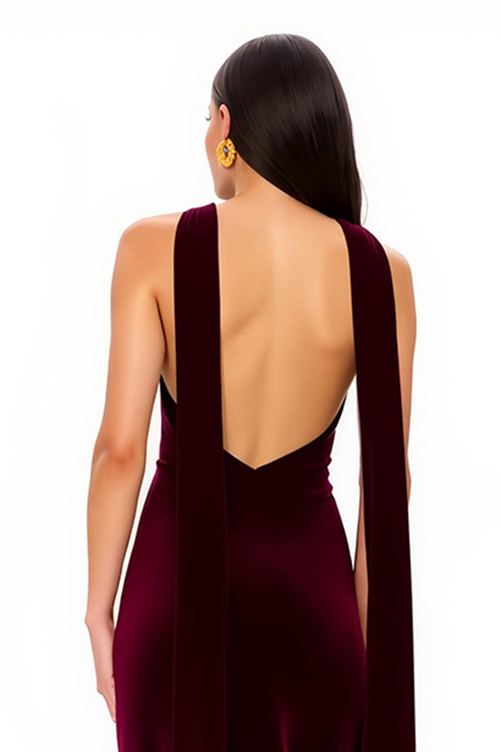 Simple Burgundy Backless V-Neck Long Holiday Party Dress