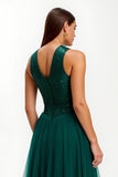 Sparkly Dark Green Round Neck Long Holiday Party Dress with Sequins