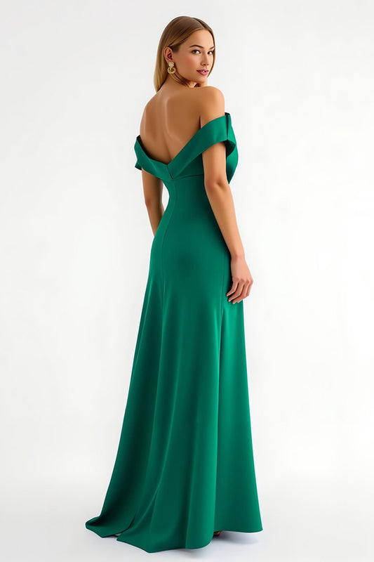 Dark Green Off the Shoulder Sheath Long Holiday Party Dress