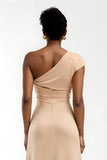 Champagne One Shoulder Sheath Long Holiday Party Dress