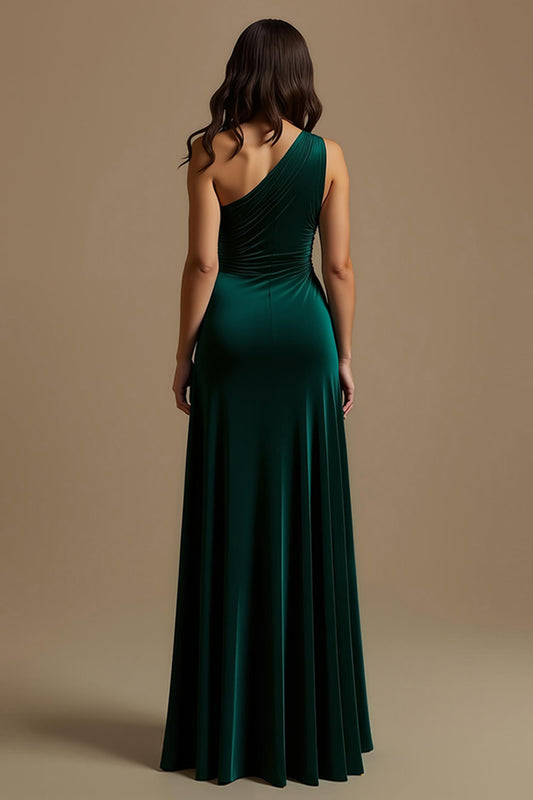 Dark Green Sheath One Shoulder High-Low Holiday Party Dress