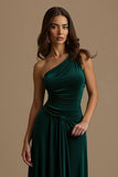 Dark Green Sheath One Shoulder High-Low Holiday Party Dress